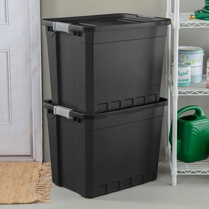 Sterilite 16-Pack Plastic Storage Bins with Lids, Stackable Containers, 27 Gallon, Black