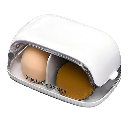 Beauty Blender Holder, Makeup Sponge Holder with Lid, Beauty Blender Organizer, Makeup Sponge Case for Countertop (White Lid)