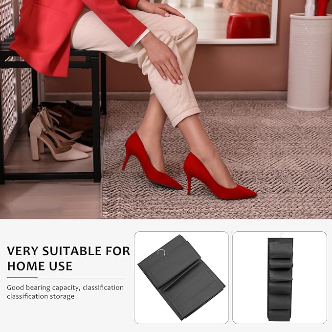 Large Capacity Hanging Shoes Storage Bag, Portable Foldable Shoe Organizer with Multiple Pockets, Black Hanging Closet Organizer for Home and Travel