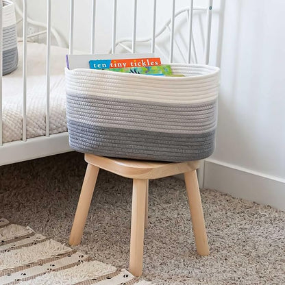 3-Toned Gray Cotton Rope Basket for Shelf Storage - 15"×10"×9½" - Woven Decorative Basket for Organizing - Closet, Nursery, Bedroom - Toys, Books, Towels, Clothes