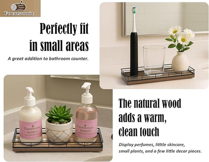 Acacia Wood Bathroom Vanity Tray, 11" L Small Countertop Tray for Dresser, Table, Kitchen Counter, Coffee Bar