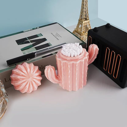 Q-tip Holder, Q-tip Holder Ceramic, Holder Dispenser for Bathroom Canister Storage Organization, for Cotton Ball, Cotton Swab, Floss Picks(Pink)
