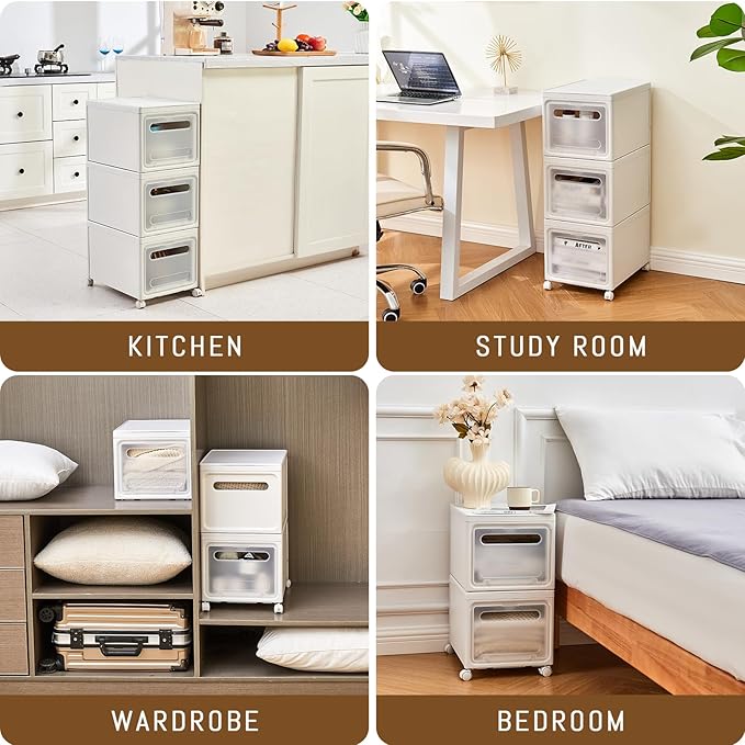 Shoe Box Shoe Storage Box Shoe Storage Organizer ，Under Bed Shoe Storage， With Wheels Stackable (White, 3 Pack)