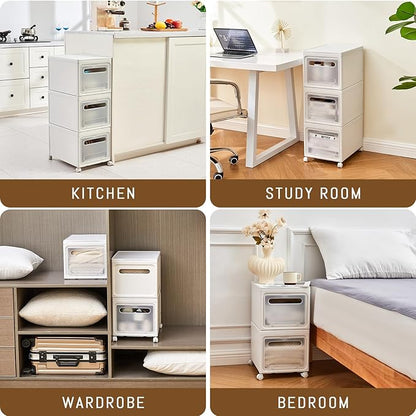 Shoe Box Shoe Storage Box Shoe Storage Organizer ，Under Bed Shoe Storage， With Wheels Stackable (White, 3 Pack)