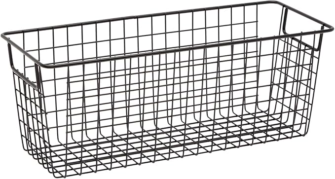Farmlyn Creek Metal Wire Narrow Baskets - Rust-Resistant Pantry Organizer Storage - Sturdy Handles for Cabinet Organizer - Slim Profile for Narrow Storage - 3-Pack, 16 x 6 x 6 in, Black