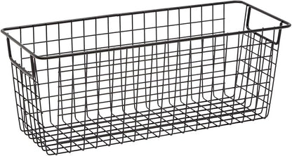 Farmlyn Creek Metal Wire Narrow Baskets - Rust-Resistant Pantry Organizer Storage - Sturdy Handles for Cabinet Organizer - Slim Profile for Narrow Storage - 3-Pack, 16 x 6 x 6 in, Black