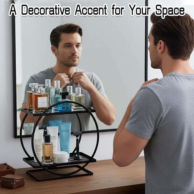 PARBEE Mens Cologne Organizer, 2-Tier Perfume Display Stand Metal Cologne Organizer Display Shelf, Sturdy Makeup Skincare Cosmetic Storage Shelf for Bathroom Countertop