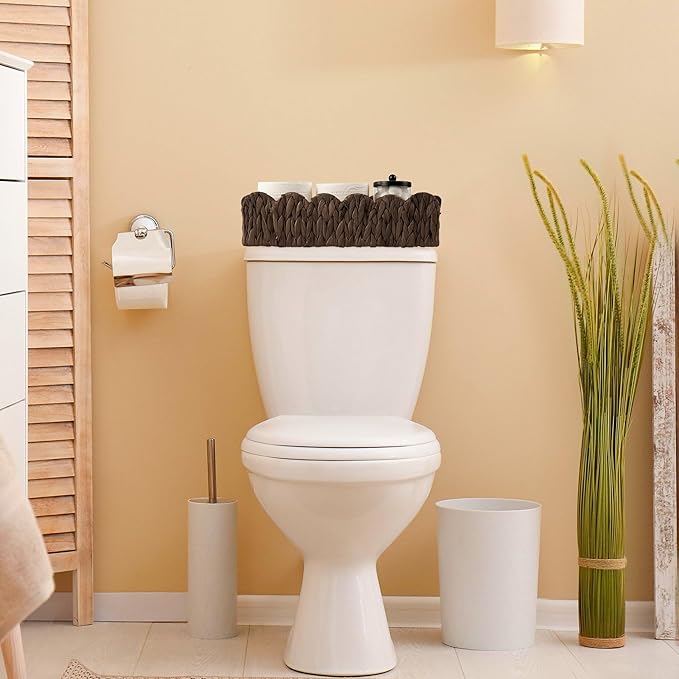 Toilet Paper Storage Basket Bathroom Counter Organizer Wicker Baskets for Organizing Cute Basket for Bedroom Nursery Room Kitchen Bathroom Decor -Dark Brown