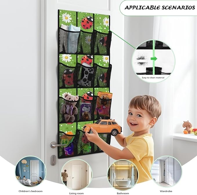 Door Organizer Hanging, Ladybug Collapsible Over the Door Shoe Rack 12 Pocket Waterproof Space Saving Door Hanging Storage for St Patrick‘s Day Wall Door Home Decor