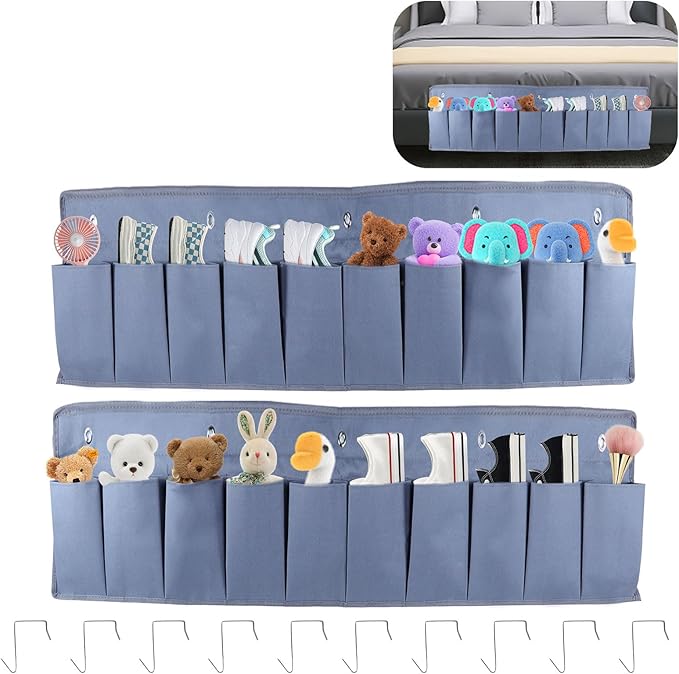 Oxford Fabric Bedside Hanging Storage Organizer, RV Shoe Storages Pockets for Bedside, Heavy Hanging Bedsides Storage Organizer with Sturdy Hooks Storages Pockets Hangs on Bed for Shoes, Tool (1)