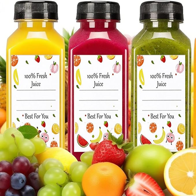 Plastic Juice Bottles with Caps 10pcs 12oz, Reusable Juice Containers with Black Tamper-Evident Lids, Clear Bottles for Juicing, Milk, Smoothie Bottle, Drinking with 10 Labels, Brush and Funnel