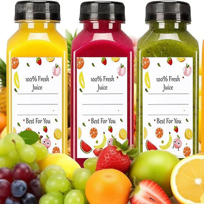 Plastic Juice Bottles with Caps 10pcs 12oz, Reusable Juice Containers with Black Tamper-Evident Lids, Clear Bottles for Juicing, Milk, Smoothie Bottle, Drinking with 10 Labels, Brush and Funnel