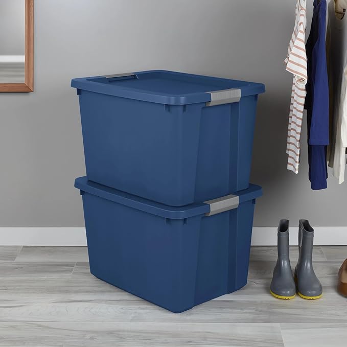 Large Storage Bin, 20 Gallon Plastic Storage Container with Latch Lid, Blue