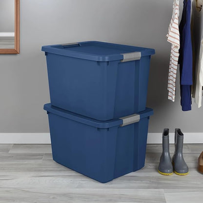 Large Storage Bin, 20 Gallon Plastic Storage Container with Latch Lid, Blue