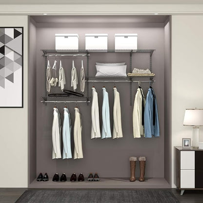 Tangkula 3 to 5 FT Custom Closet Organizer System Kit, Wall-Mounted Storage Organizer with Wire Shelving and Hanging Rods, Adjustable Closet Organizer Kit, Configurations Custom Closet for Bedroom