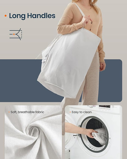 SONGMICS HOME Laundry Hamper with Lid, Clothes Basket with Removable Liner and Handles, 23.8 Gallon, Foldable Narrow Laundry Organizer for Bathroom, Bedroom, Sand