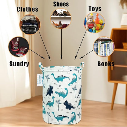 Laundry Basket Canvas Fabric Collapsible Organizer Basket for Storage Bin Toy Bins Gift Baskets Bedroom Clothes Children Nursery Hamper (Full dinosaur)