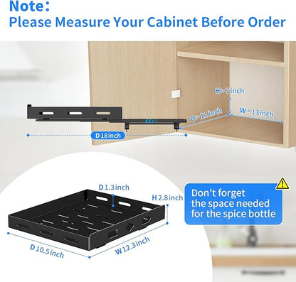 BOIVSHI Pull Out Spice Rack Organizer for Cabinet, 1 Tier Heavy Duty Spice Rack, Vertical Spice Rack for Kitchen Cabinet and Pantry (12.6''Wx10.5''Dx2.8''H, Metal Black)