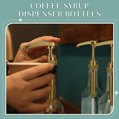 Maxdot 8 Pcs 25 oz Syrup Bottles with Pump Long Neck Bottles Plastic Syrup Pump Dispenser for Coffee Bar Accessories Home Party (Gold)