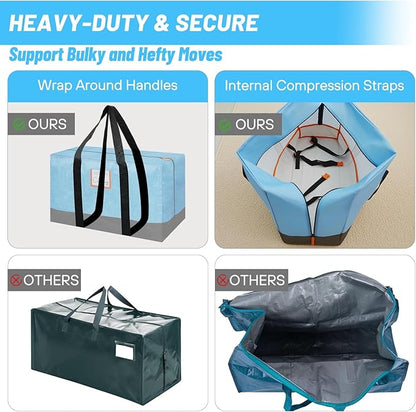 6 Pack Large Moving Bags, 115lb Capacity Heavy Duty Packing Bags with Internal Compression Straps, Storage Bag with Zippers and Strong Handles, Alternative to Moving Boxes -103L,Blue and Black