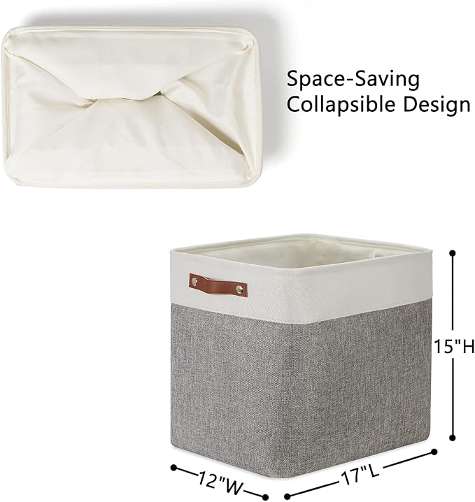 DULLEMELO Large Storage Baskets with Handles, Fabric Storage Bins for Organizing Clothes Toys Books, Canvas Storage Bin for Office Bedroom Closet Nursery Laundry Storage (White&Gray)