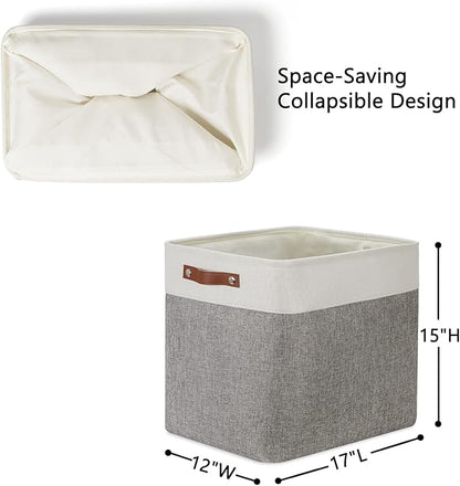 DULLEMELO Large Storage Baskets with Handles, Fabric Storage Bins for Organizing Clothes Toys Books, Canvas Storage Bin for Office Bedroom Closet Nursery Laundry Storage (White&Gray)