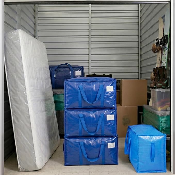 TICONN 2 Pack Extra Large Moving Bags Heavy Duty with Zippers & Carrying Handles, Durable Storage Bags Moving Boxes for Closet Organizers and Storage (2 Pack, Blue)