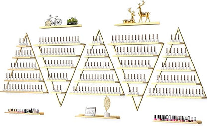 10PCS Metal Wall-mounted Nail Polish Storage Racks, Lorvain 5 Tiers Gold Triangular Display Rack Cosmetic Display Cases Lipstick Perfume Wall Shelf Essential Oil Organizer for Home Spa Nail Salon Shop