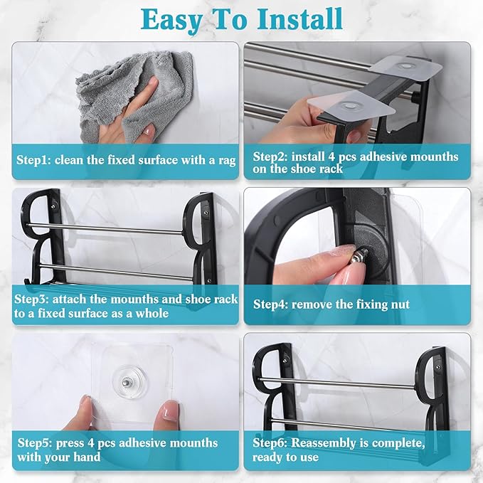 Ziliny 6 Pieces Wall Mounted Shoe Rack with Sticky Hanging Mounts Hanging Wall Shoe Storage Organizer Holder Shelf Hanger for Closet Door(15.7 x 8.7 x 4.3'')