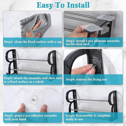 Ziliny 6 Pieces Wall Mounted Shoe Rack with Sticky Hanging Mounts Hanging Wall Shoe Storage Organizer Holder Shelf Hanger for Closet Door(15.7 x 8.7 x 4.3'')