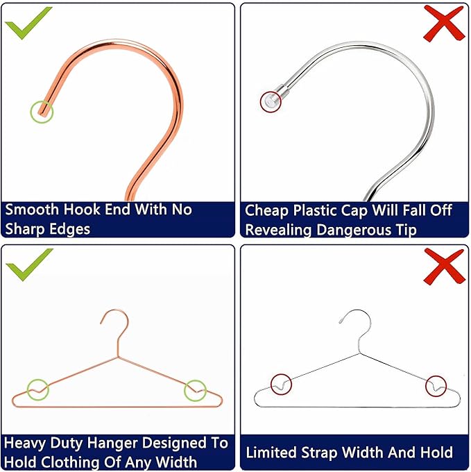 Amber Home 20 Pack 17" Rose Gold Strong Metal Hanger, Copper Clothes Hangers, Heavy Duty Coat Hangers, Standard Suit Hangers for Jacket, Shirt, Dress (Copper, 20)