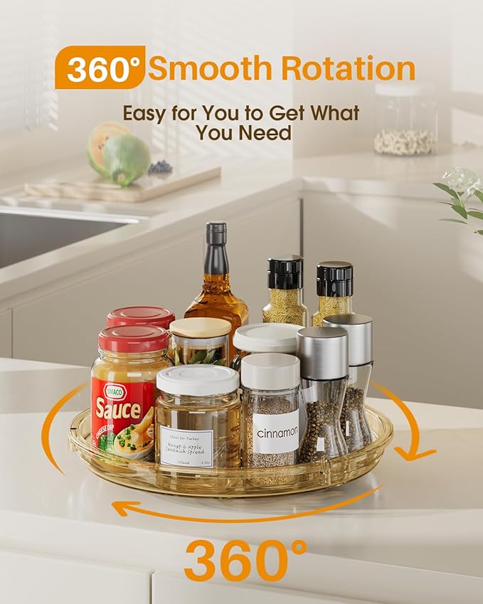LAMU 2 Pack Lazy Susan Organizer 9.25 inch Lazy Susan Turntable for Cabinet, Rotating Spice Organization for Cabinet, Kitchen, Table Top, Countertop, Pantry Fridge Organizers and Storage, Amber