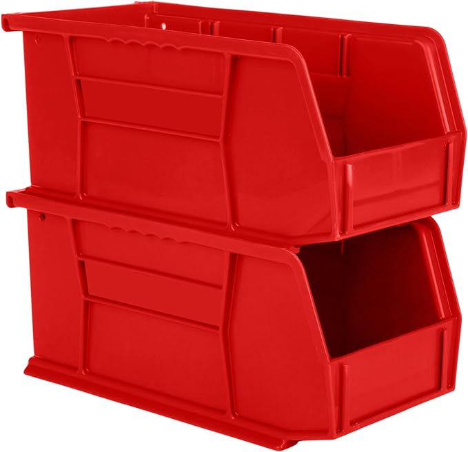 Hudson Exchange 11" x 5-1/2" x 5" (12 Pack) Plastic Stackable Storage Bin and Hanging Container, Red