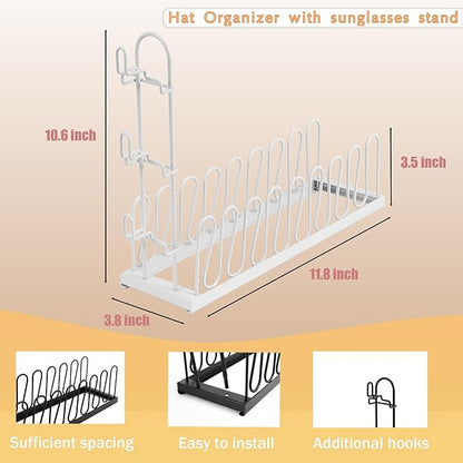 Hat Stand for Baseball Caps for 8 Hats Hat Rack Holder with sunglasses stand, Tabletop Hat Display Stand for Closet Organizers and Storage
