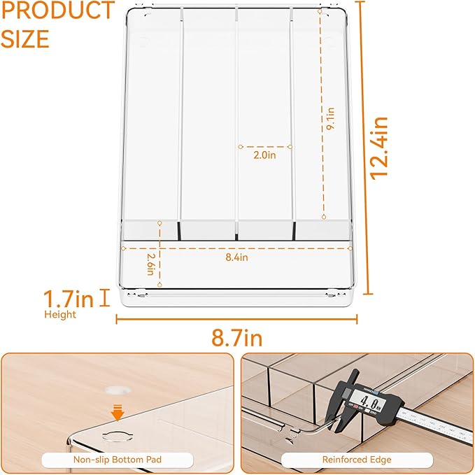 Yieach Clear Small Silverware Organizer 9 inch Wide for Kitchen Drawers,BPA Free Silverware Trays and Plastic Silverware Dividers & Holder,Utensil and Flatware Drawer Organizer Suitable for Fork,Spoon