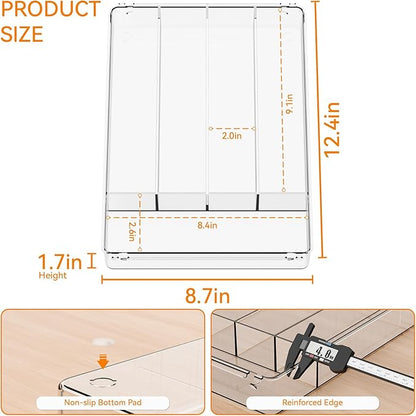 Yieach Clear Small Silverware Organizer 9 inch Wide for Kitchen Drawers,BPA Free Silverware Trays and Plastic Silverware Dividers & Holder,Utensil and Flatware Drawer Organizer Suitable for Fork,Spoon