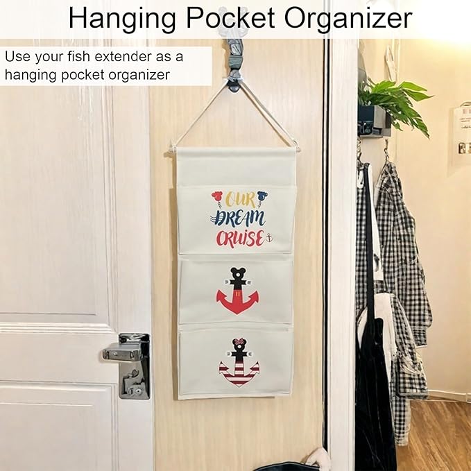 DCL Cruise Fish Extender Gifts Organizer - Hanging 3-Pockets for DCL Cabin Doors -Cruise essential Fish Extender Hanger Perfect for 2025 & 2026 (White)