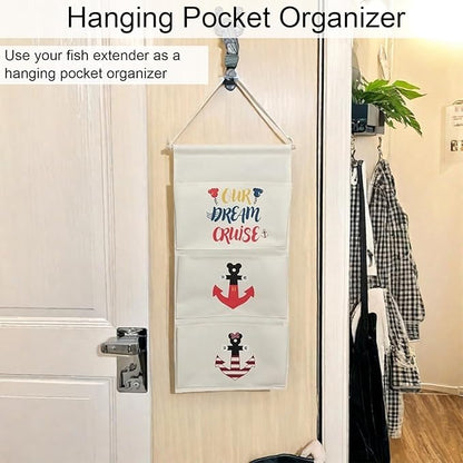 DCL Cruise Fish Extender Gifts Organizer - Hanging 3-Pockets for DCL Cabin Doors -Cruise essential Fish Extender Hanger Perfect for 2025 & 2026 (White)
