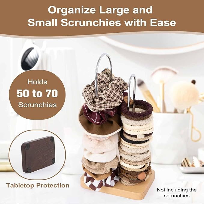 SCUNDA 2-Tier Hair Tie Organizer, Modern Scrunchies Storage Tower Holds 50-70 Hair Accessories, Claw Clip Holder, Fashion Countertop Display Stand for Women & Girls(Natural)