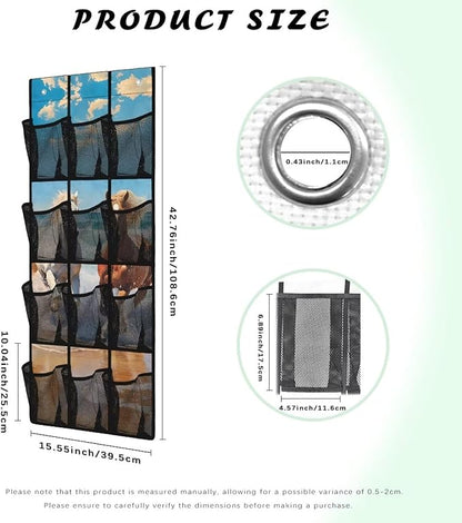 Horse 12-Pocket Door Organizer, Breathable Ultra-Lightweight & Foldable Mesh Pockets Organizer for Shoes, Accessories
