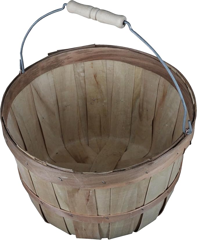 SSWBasics One Peck Basket With Handle - Set of 3 - Natural Unfinished Pine Wood Apple Basket - Durable Bushel Baskets for Produce Display - Ideal for Retail, Thrift, Boutique, Convenience Store,
