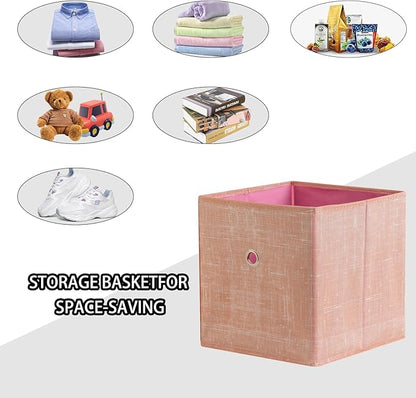 Foldable Storage Cubes Bins ,11 Inch Cloth Storage Cube Fabric Storage Box Cubes Organizer Baskets with Handles for Home Organizer Set of 3 (Cowboy Pink)
