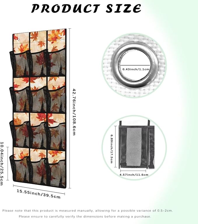 Fall for Maple Leaf Shoe Organizer Over The Door Mesh Fabric Door Hanging Shoe Organizer for Living Room,Easy to Install and Space Saving Wall Hanging Storage, 4 Metal Hook and 12 Pockets