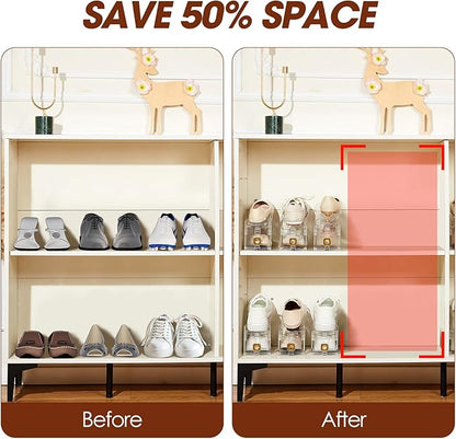 12 Pack Shoe Slots Organizer for Closet, Adjustable Shoe Stackers for a Pair of Shoes Shoe Rack Storage Shoe Space Saver 50% Shoe Shelf Display Holder for Closet