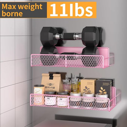 DTUQYX Magnetic Spice Rack for Refrigerator, 4 Pack 100% Metal Strong Magnet Fridge Shelves, Space Saving Spice Organizer, No Drilling Moveable Home Kitchen Laundry Room Storage Organization, Pink