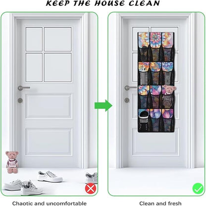 12 Large Mesh Pockets Over the Door Shoe Organizer Colorful Mandala Flower Hanging Shoe Rack for Closet Shoe Organizer Door Hanger