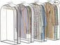 Upgraded Thickened Clear Garment Bags for Hanging Clothes 4 Packs, 10“ Gusseted Clothes Hanging Storage Bags for Closet, Shirts, Coats, Dresses (50 inch)