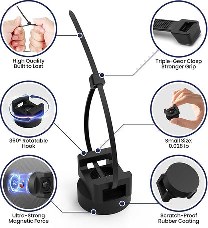 Multipurpose Magnetic Cable Zip Tie Mounts - Includes 10pcs Magnet Cable Mount & 100pcs Zip Ties, 22mm Magnetic Zip Tie Wire Holder Organizer for Home, Office, Car, Garage Cable Management