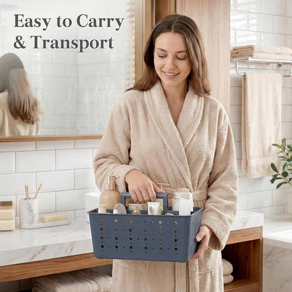 Lifewit Shower Caddy Portable, Cleaning Supplies Caddy Organizer with Handle and Adjustable Dividers, Plastic Shower Basket for Dorm Room Essentials, College, Bathroom, Slate Blue, 1 Pack