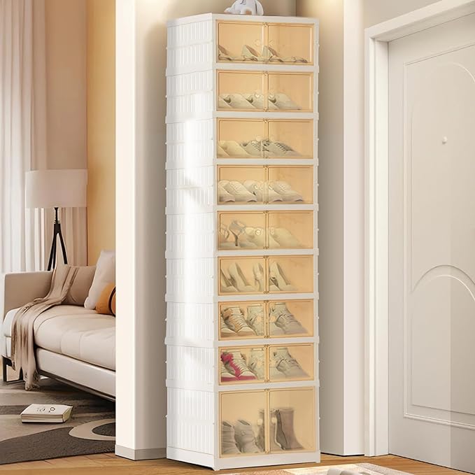 Portable Extra Large Folding Shoe Rack Set of 2, Shoe Organizer Storage Box for Closet With Magnetic Clear Door, Shoe Storage Cabinet for Living Room, Entryway(9 layers—18 Pairs, Style-B)
